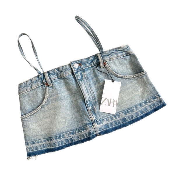 Zara Blue Denim Women’s Cropped Spaghetti Strap Vacay Summer Sz S NWT - Picture 2 of 4
